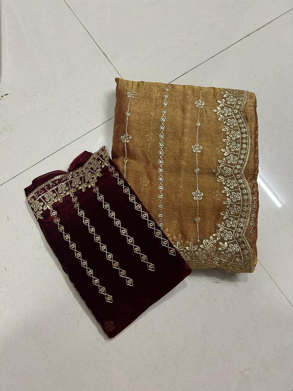 Gold and brown shade Fancy Saree - Image 2