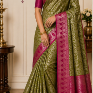 Leaf Green Maroon Boarder Pattu Saree