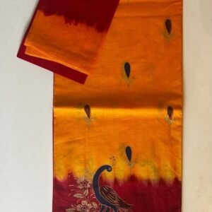 Mango yellow red cotton saree