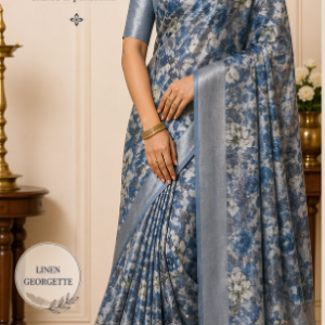 Blue Colour Linen Cotton Saree