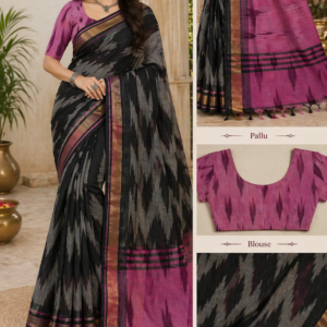 Black pink Kalamkari Ikkath saree