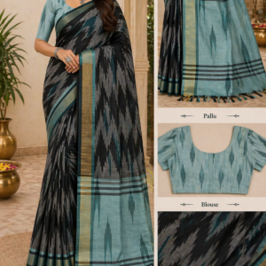 Black green Ikkath cotton saree