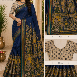 Blue Kalamkari cotton saree