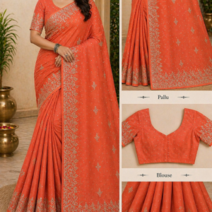 Brick Red Colour Fancy Saree