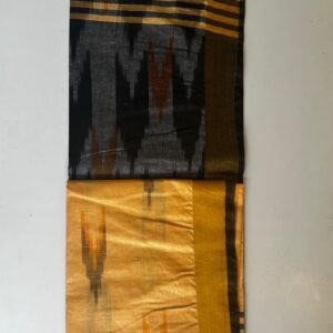 Black Yellow Ikkath cotton saree