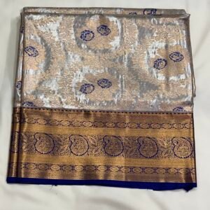 Cream and Violet Boarder Pattu Saree