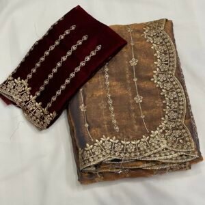 Gold and brown shade Fancy Saree