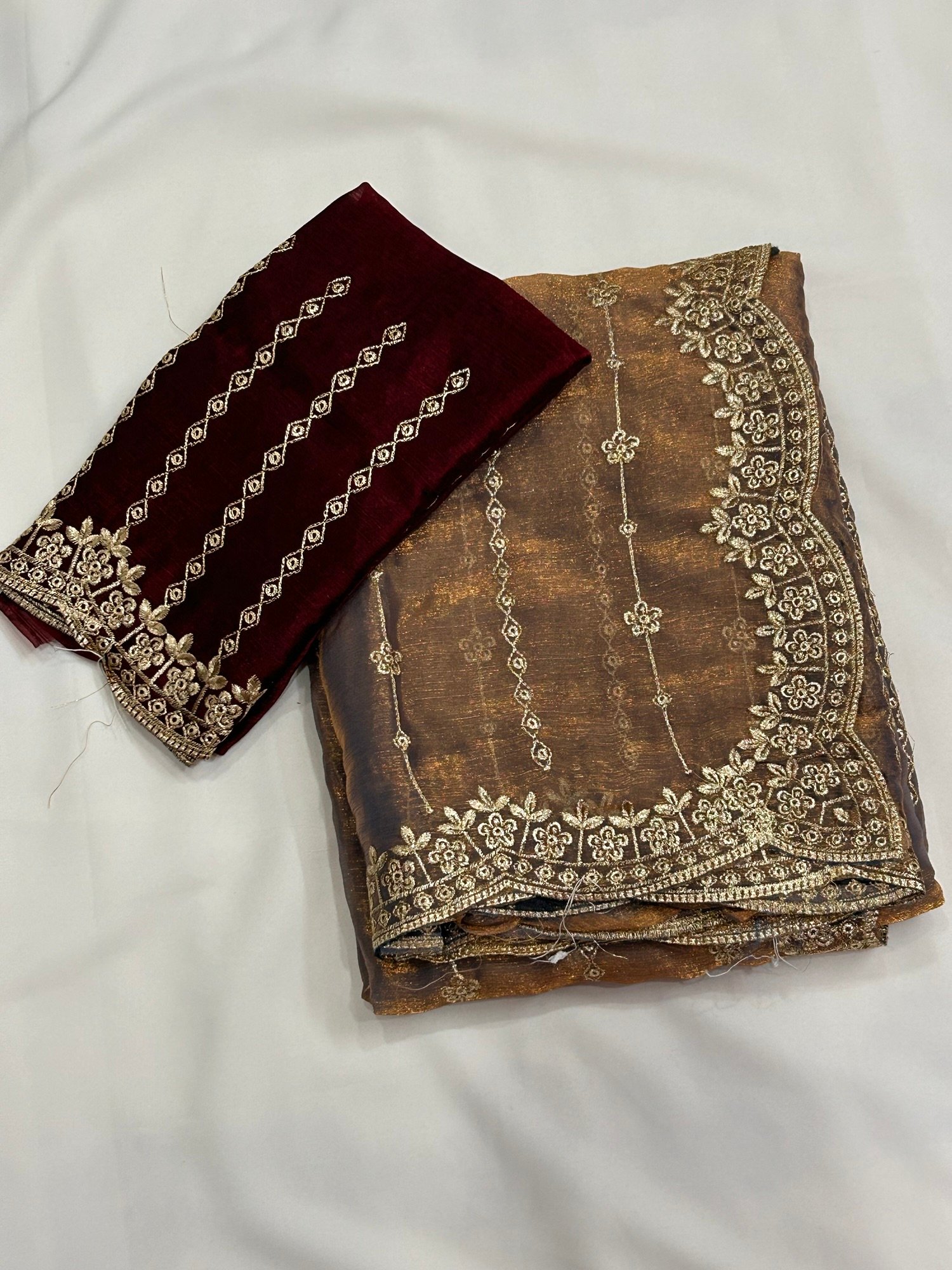 Gold and brown shade Fancy Saree