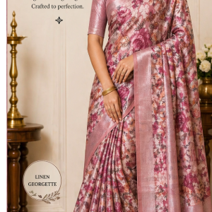 Pink colour Linen Cotton sarees
