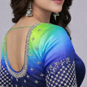 Light blue green yellow blouse