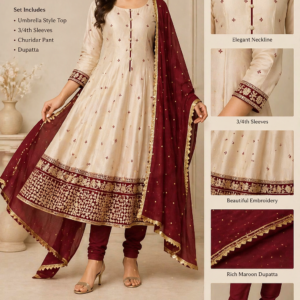 Cream and Red Colour Chudidhar