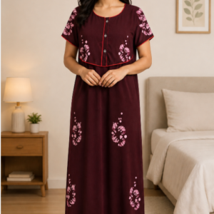 Maroon colour floral design cotton nighty