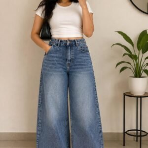 Women's Light Blue High Waist Wide Leg Denim Jeans