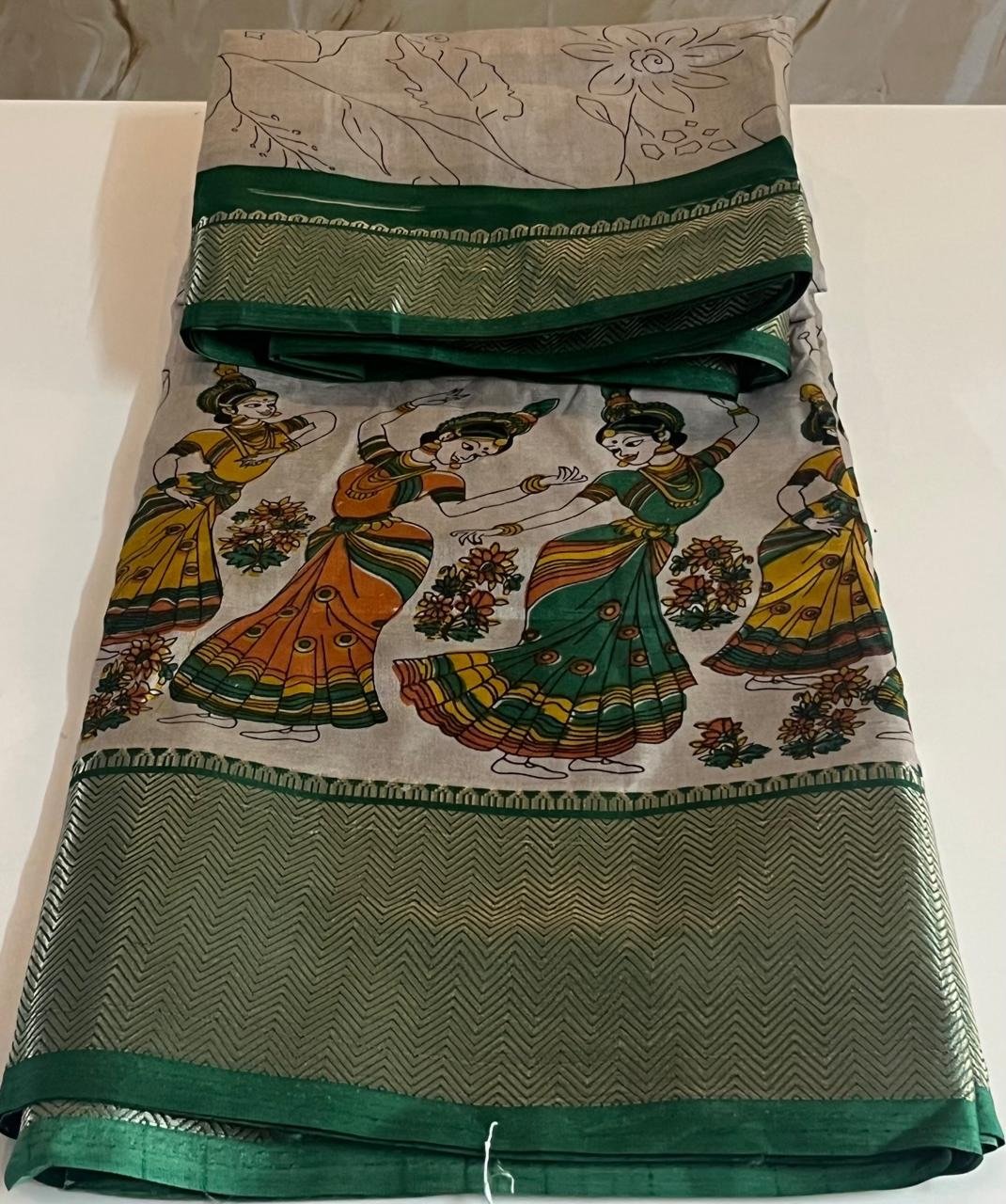 Ash and Green Combination saree - Image 2