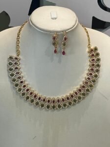 Pink And Green Stone Necklace Set