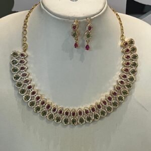 Pink And Green Stone Necklace Set