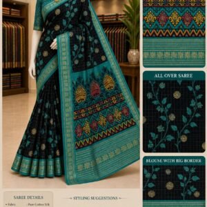 Black & Sky Blue Meena Kari Silk Saree