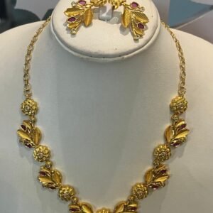 Designer Gold Plated Floral Necklace & Earrings Set