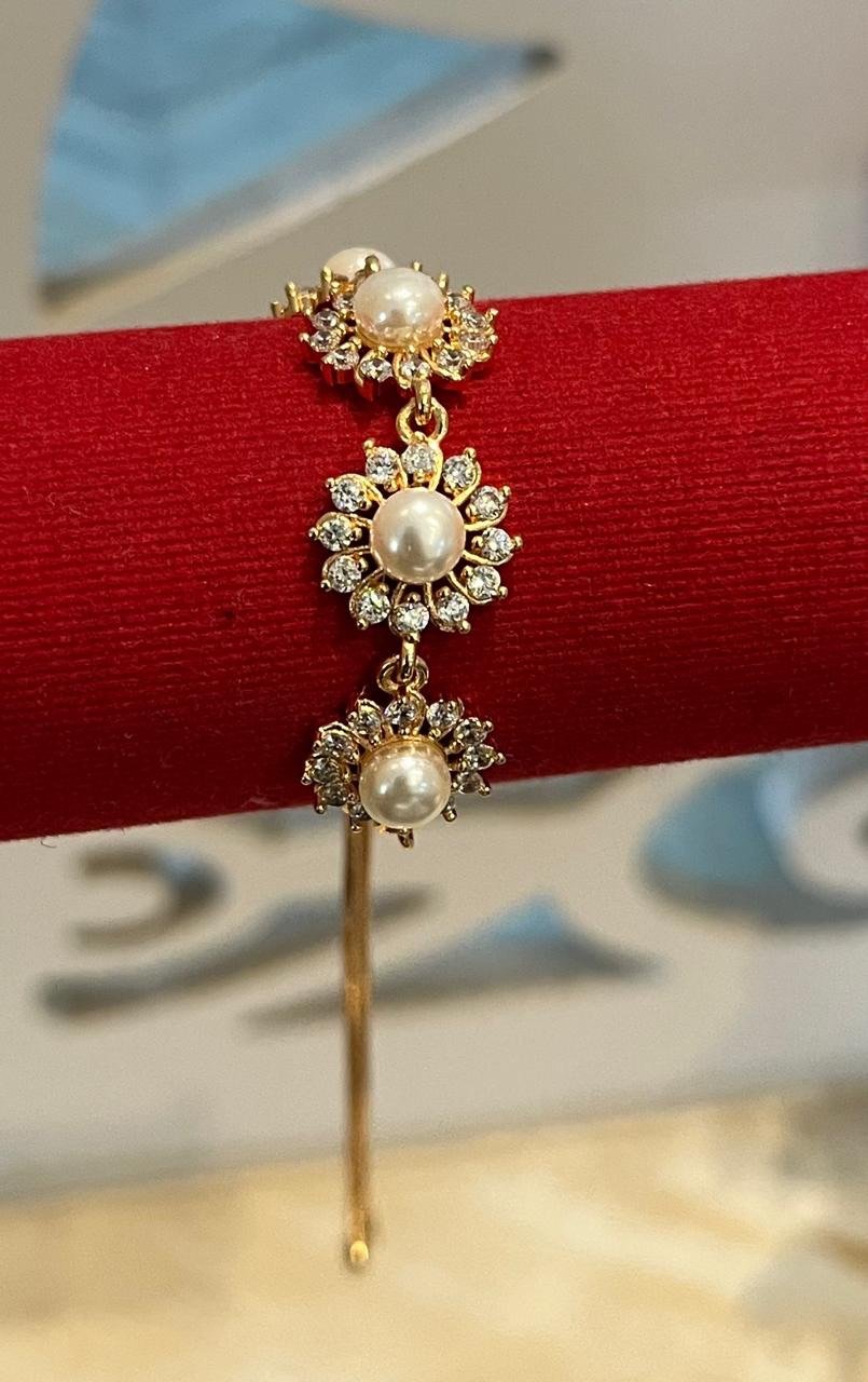 Pearl & CZ Floral Adjustable Bracelet