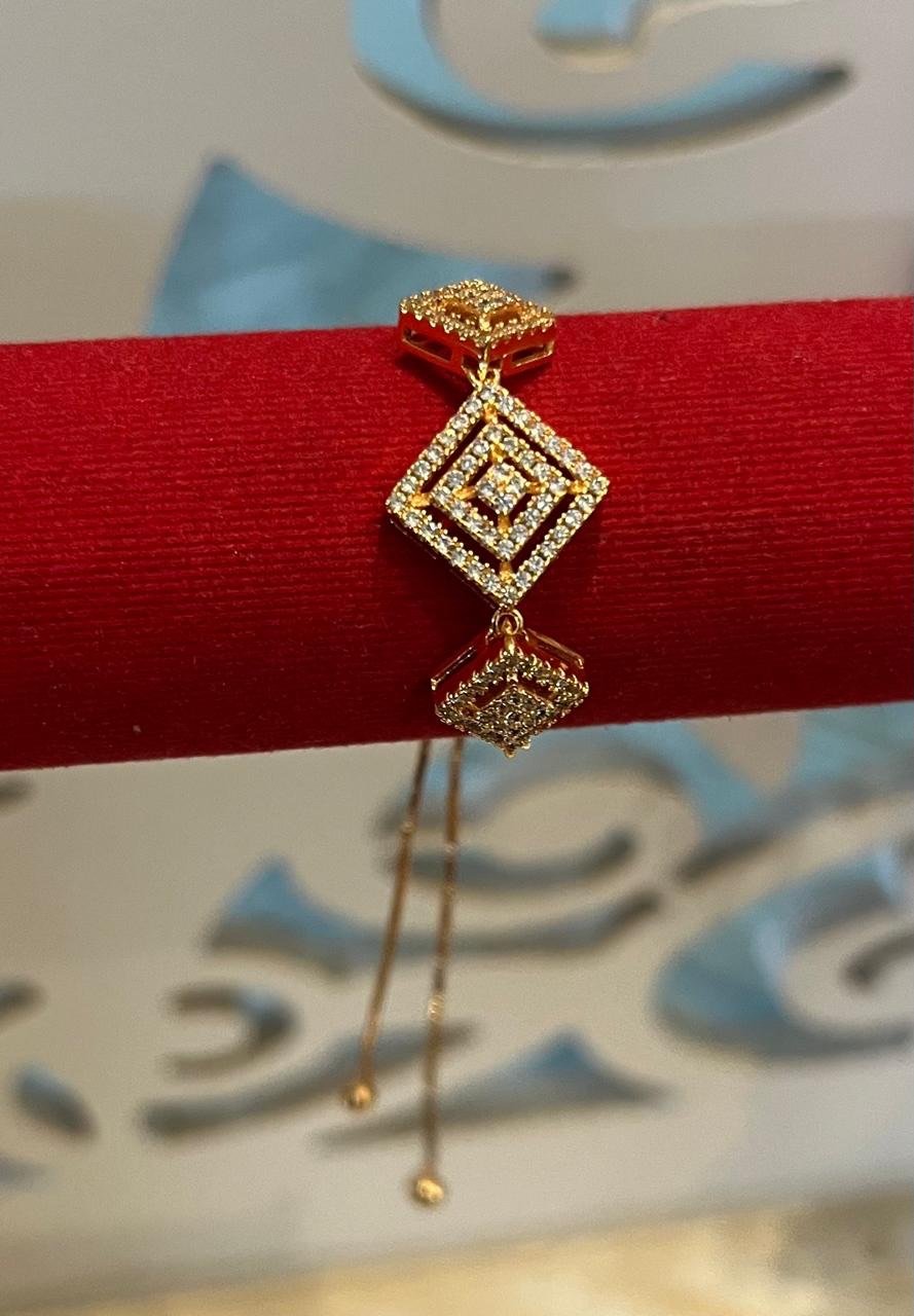 Gold Plated CZ Geometric Adjustable Bracelet for Women