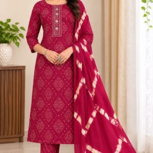 Dark Pink Diamond Design Cotton Chudidhar for Women
