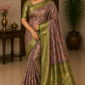Light pink and Green colour pattu saree