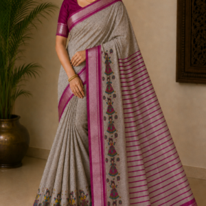 Ash and Rich Dark Pink boarderd Combination Saree