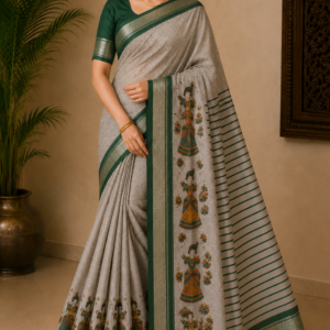 Ash and Green Combination saree