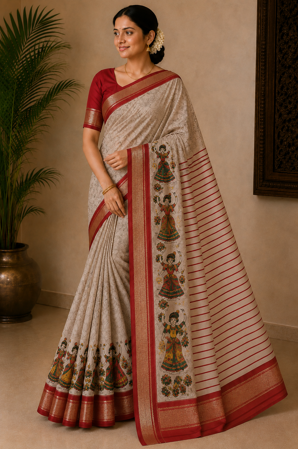 Ash and Maroon Combination saree
