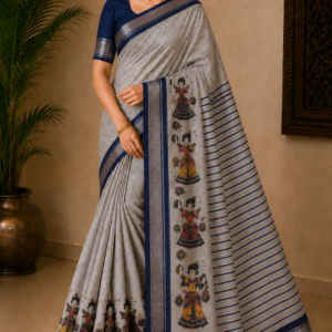 Ash and Blue Combination saree