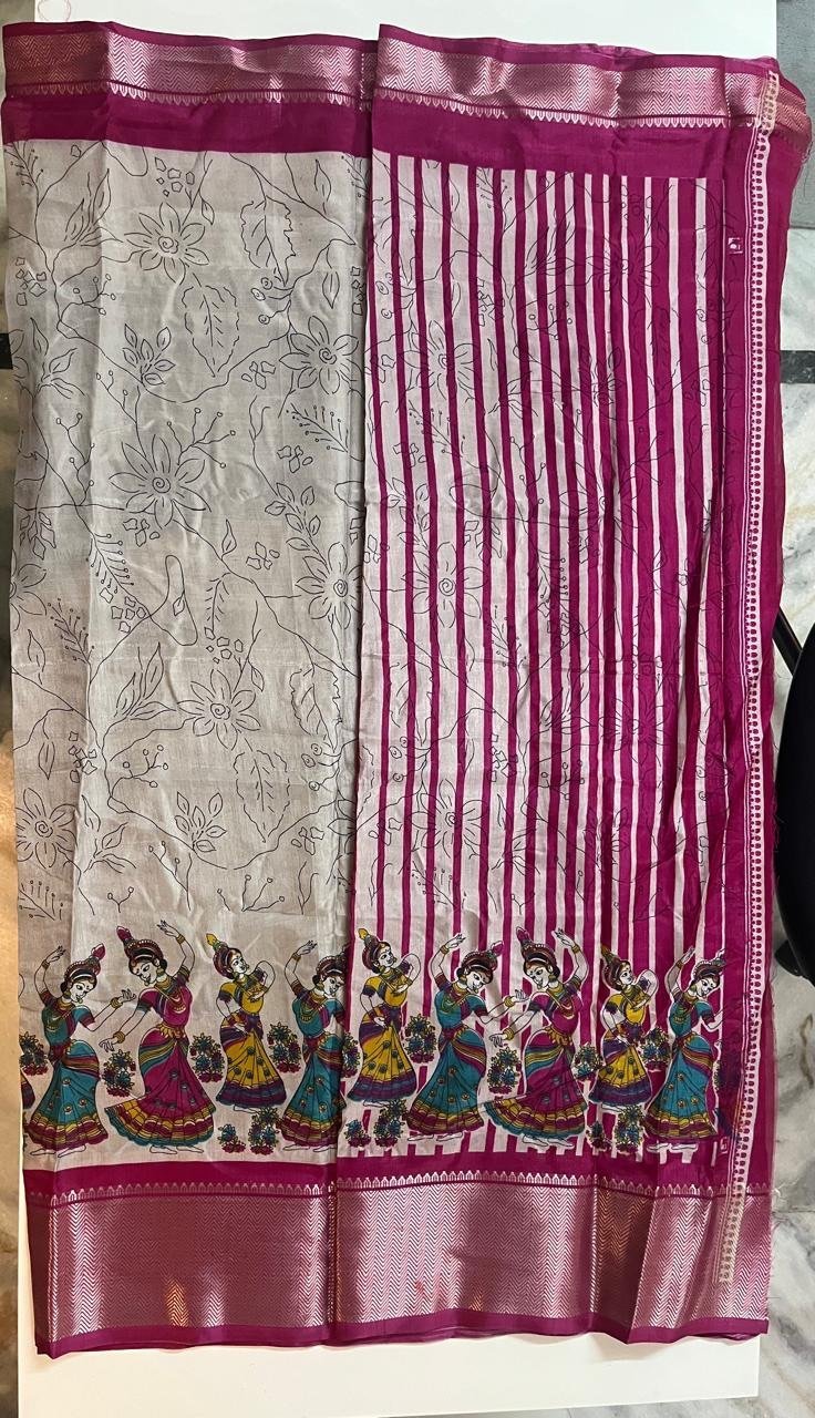 Ash and Rich Dark Pink boarderd Combination Saree - Image 2