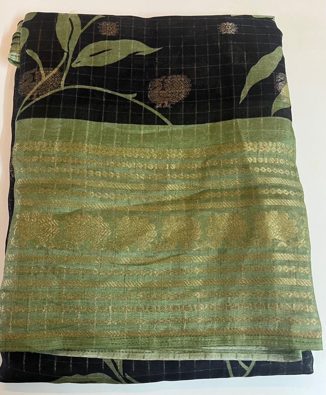 Black & Sage Green Meena Kari Silk Saree - Image 2