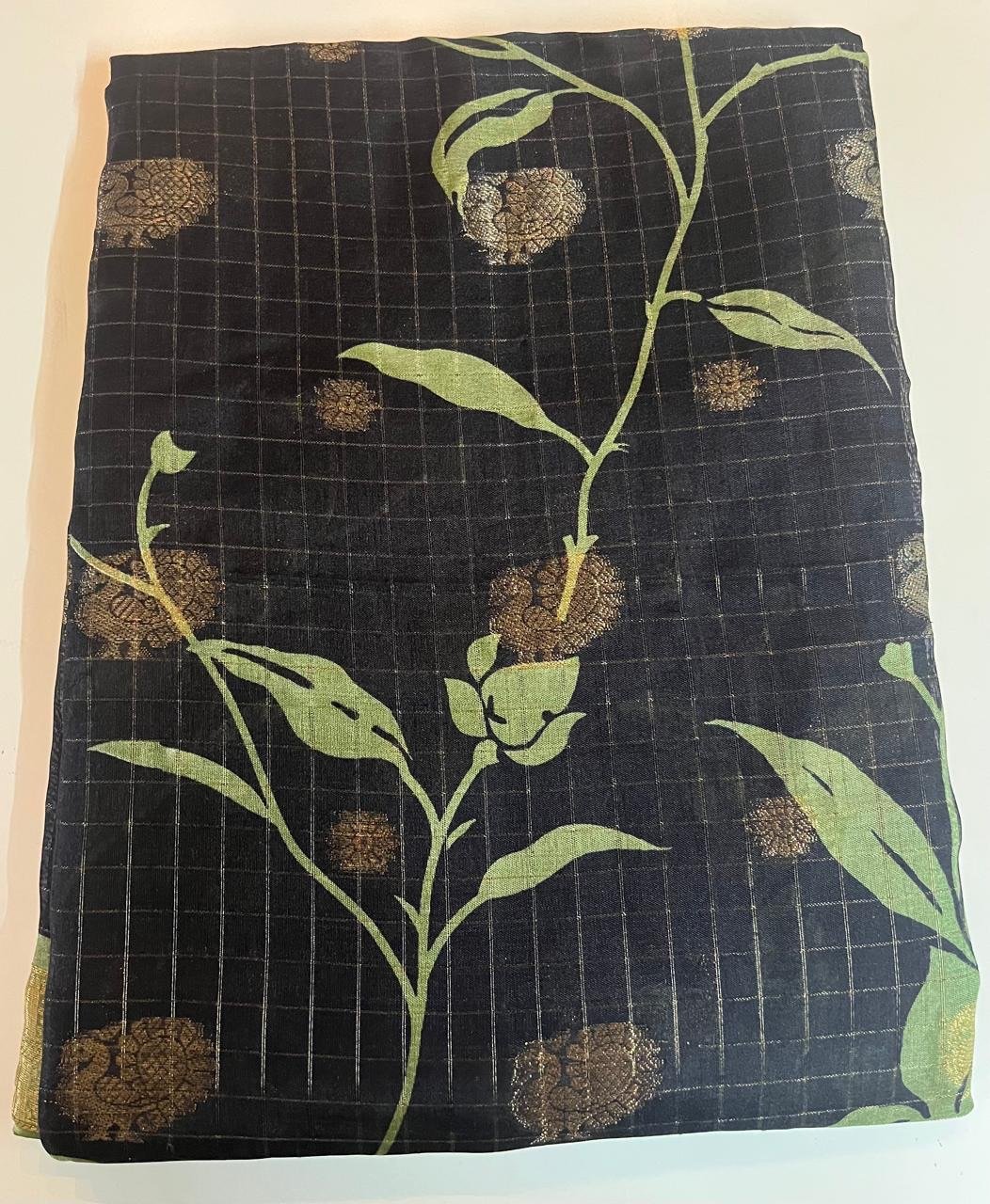 Black & Sage Green Meena Kari Silk Saree - Image 3