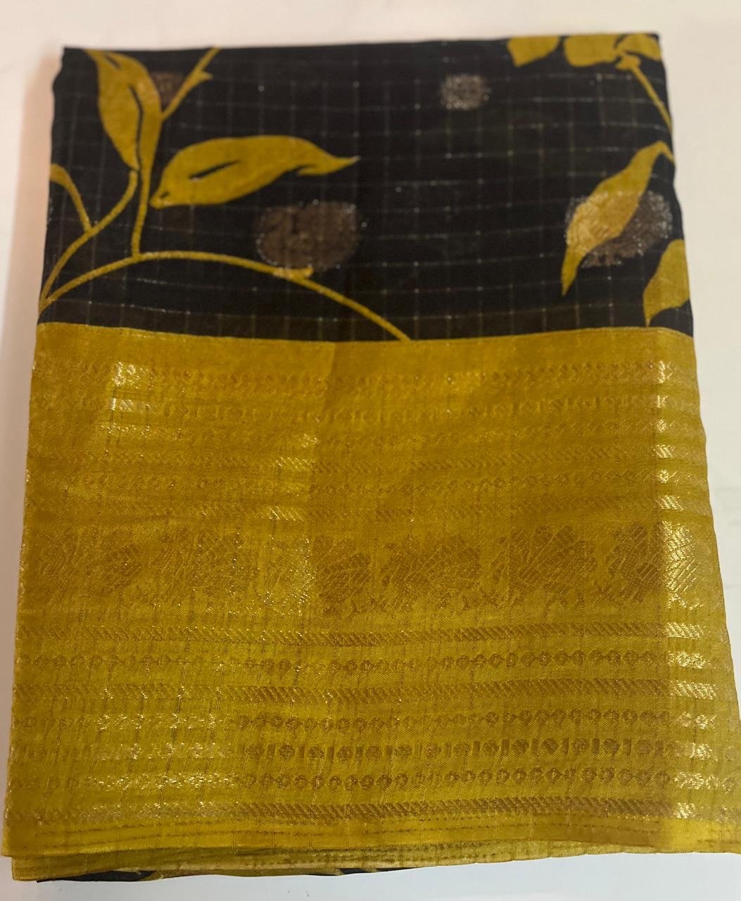 Black & Antique Gold Meena Kari Silk Saree - Image 2