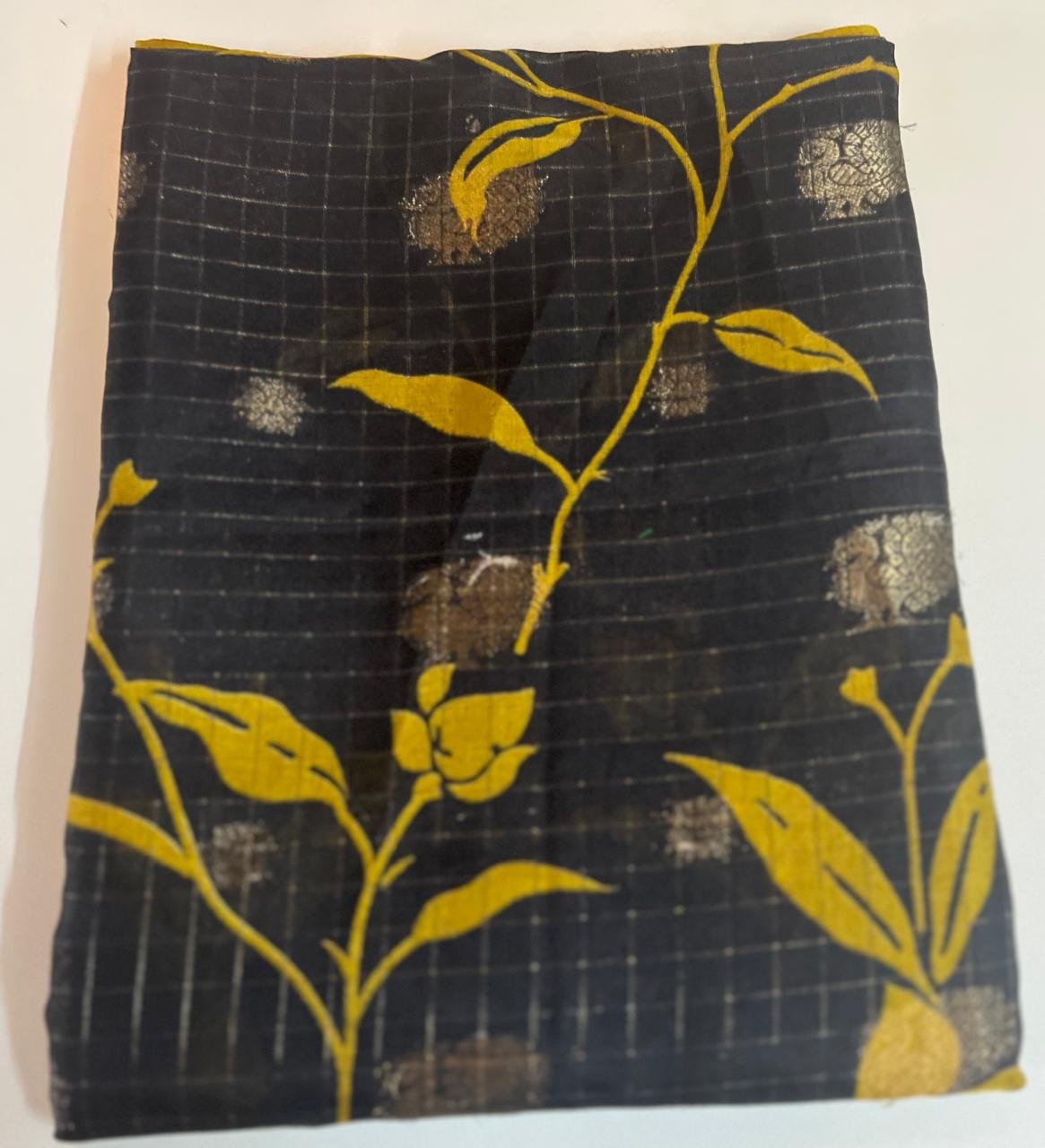 Black & Antique Gold Meena Kari Silk Saree - Image 3