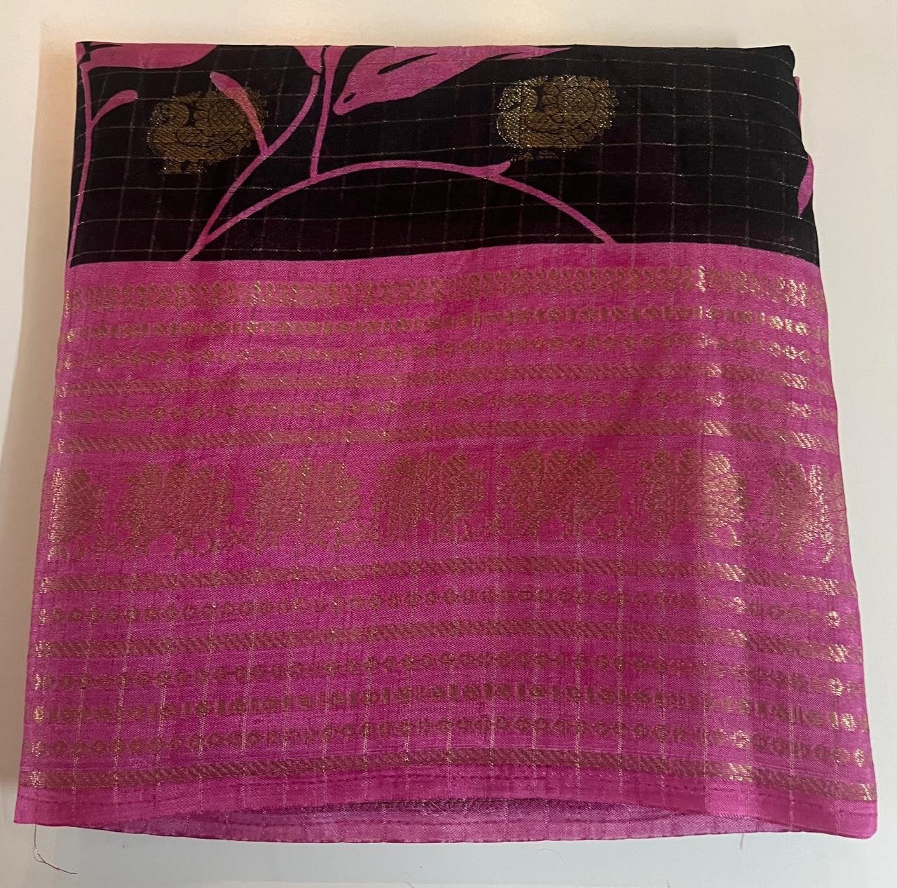Black& Pink Meenakari Silk Saree - Image 2