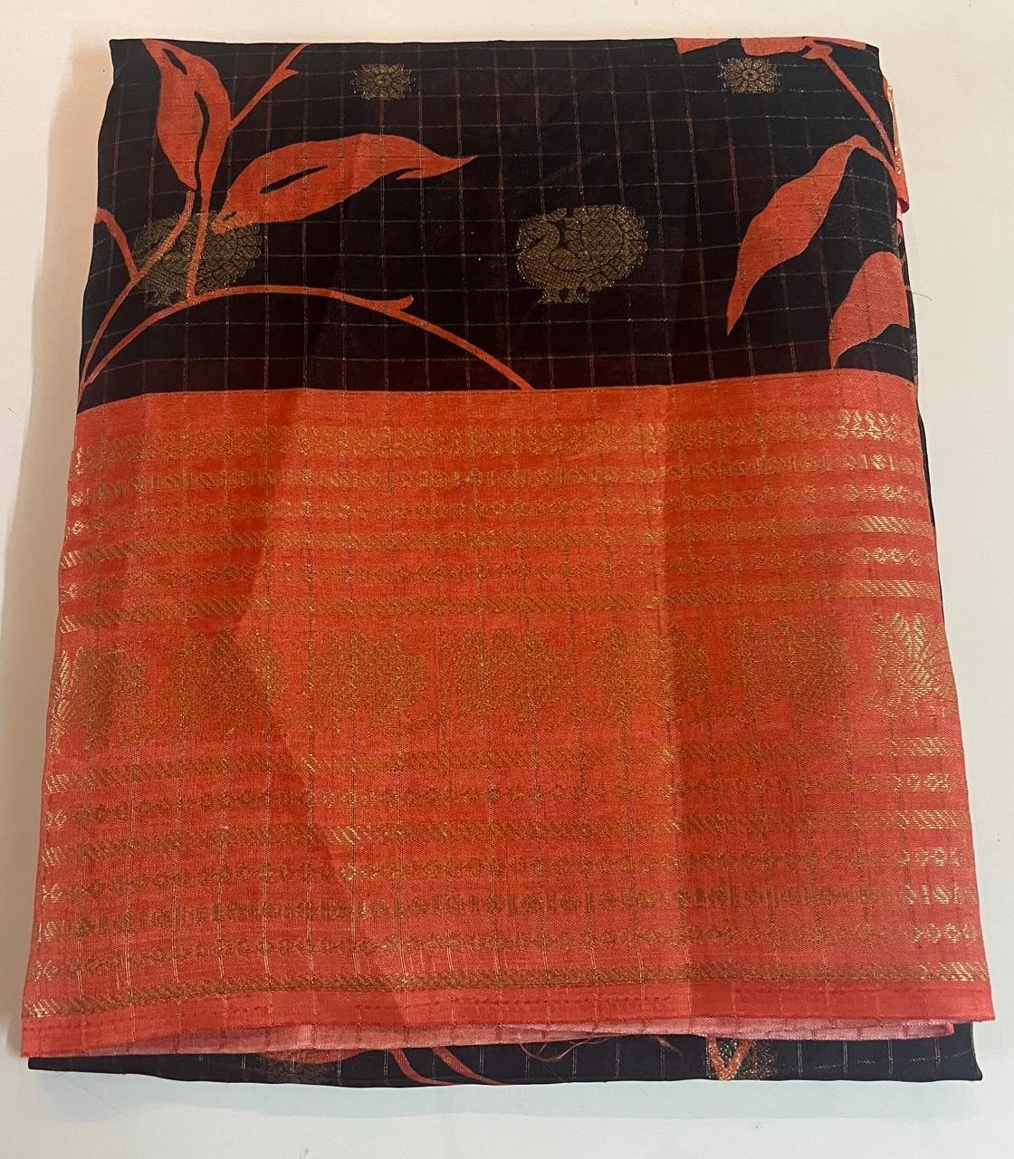 Black & Rust Royal Meena Kari Silk Saree with Designer Pallu - Image 2