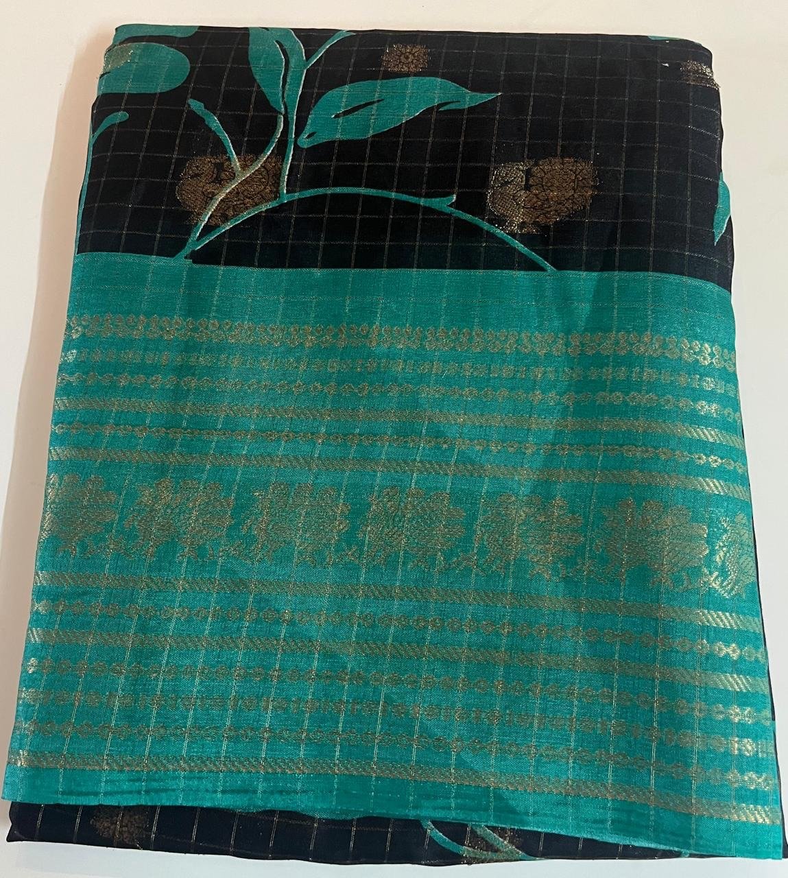 Black & Sky Blue Meena Kari Silk Saree - Image 2