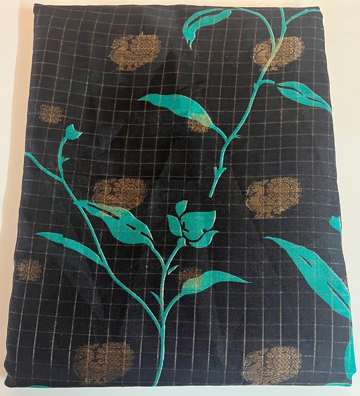 Black & Sky Blue Meena Kari Silk Saree - Image 3
