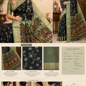 Black & Sage Green Meena Kari Silk Saree