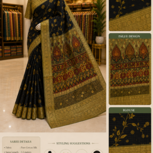 Black & Antique Gold Meena Kari Silk Saree