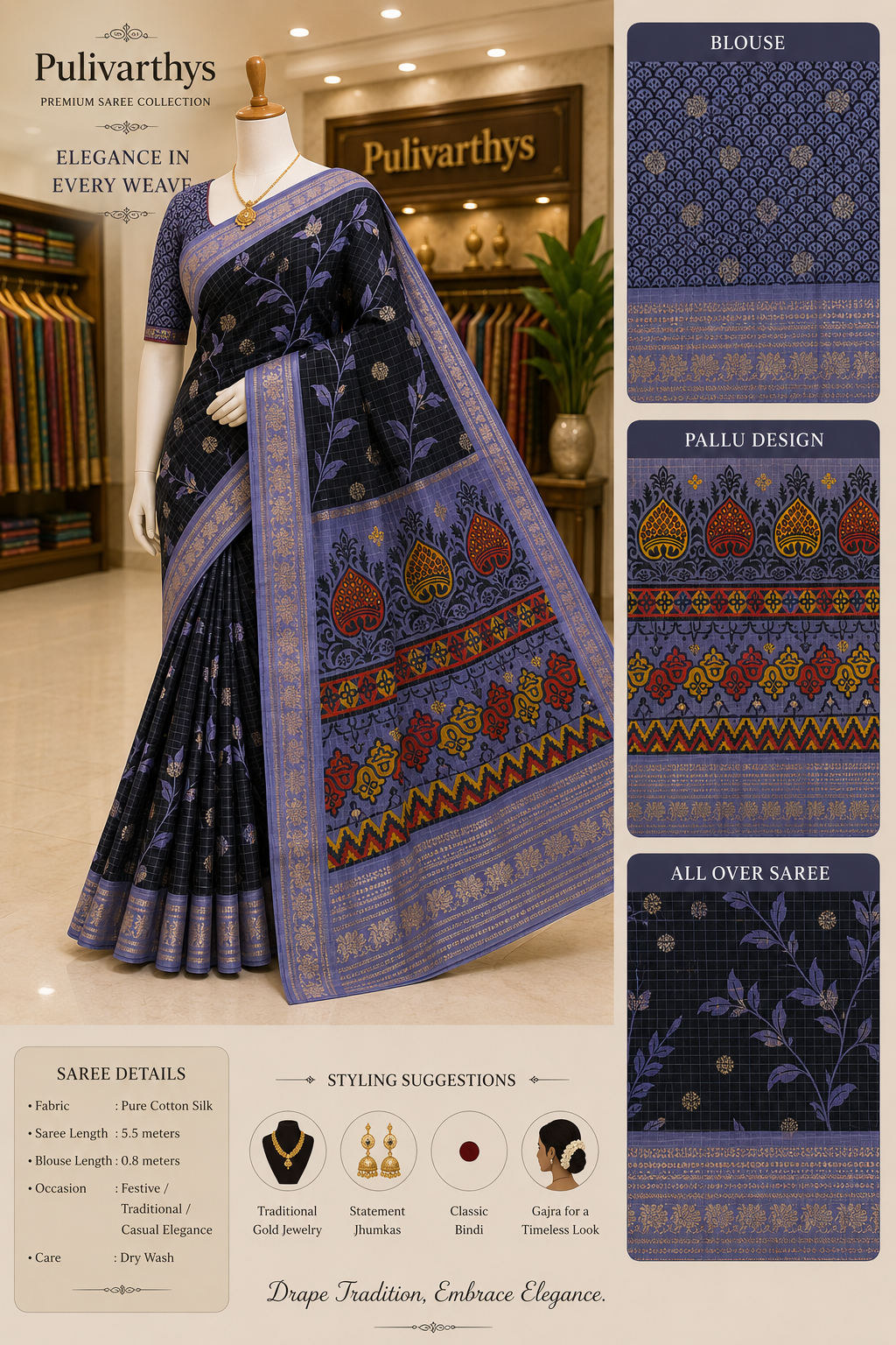 Black & Lavender Meena Kari Silk Saree