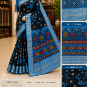 Teal Blue and Black Meenakari Saree