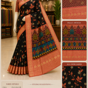 Black & Rust Royal Meena Kari Silk Saree with Designer Pallu