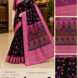 Black& Pink Meenakari Silk Saree