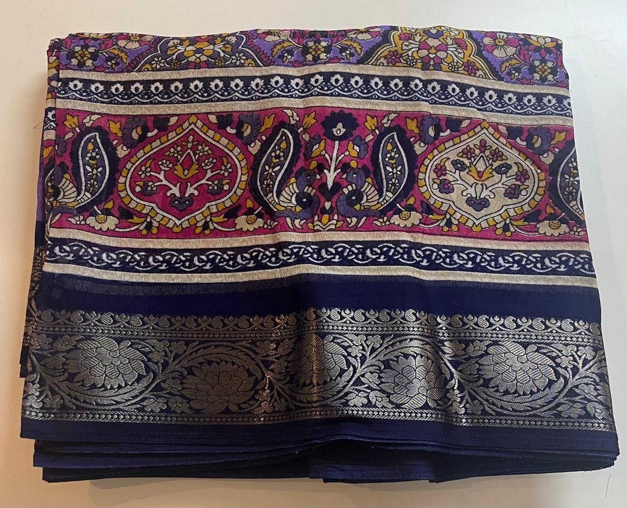 Elegant Royal Purple Amisha Silk saree with a deep navy contrast blouse - Image 2