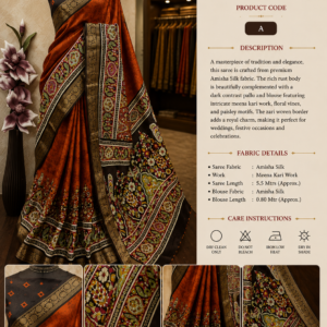 Elegant  Amisha Silk saree with a Rust Roy and  contrast Brown Boarder