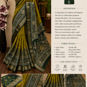 Elegant Leaf Green Amisha Silk saree with a deep Dark Green contrast blouse