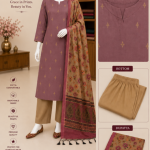 Pink and Cream Colour Chandheri Fabric 3 Piece Set