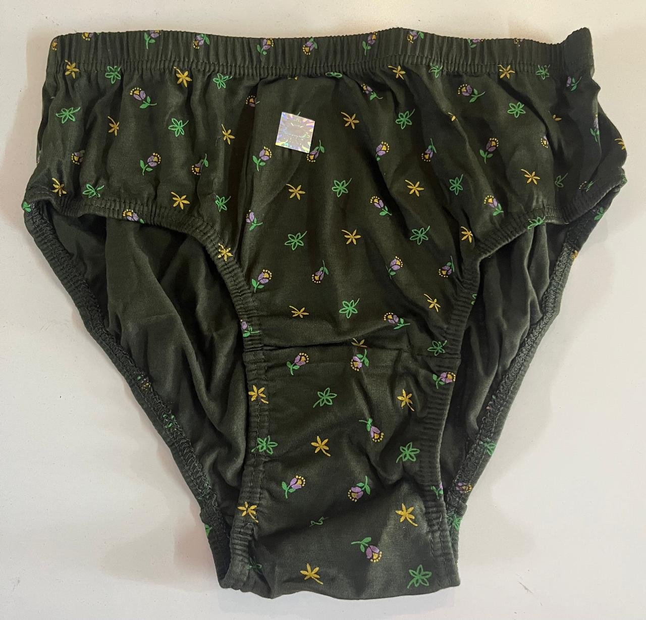 Dissa women's panty in olive green with a multicolour floral and leafy print - Image 2
